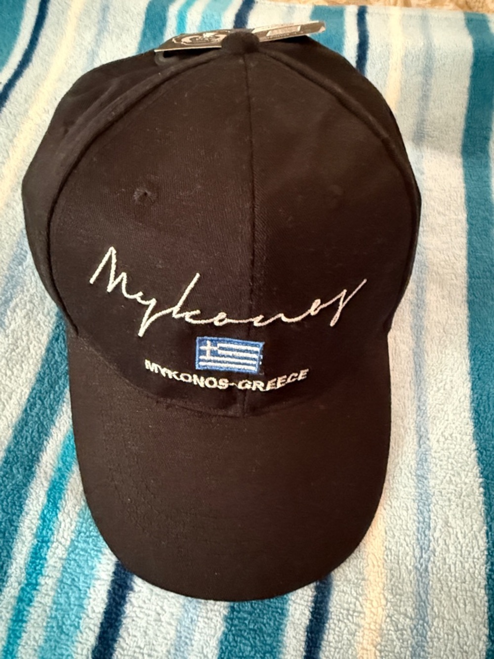 Mykonos Greece Black Embroidered Baseball Cap from Greece